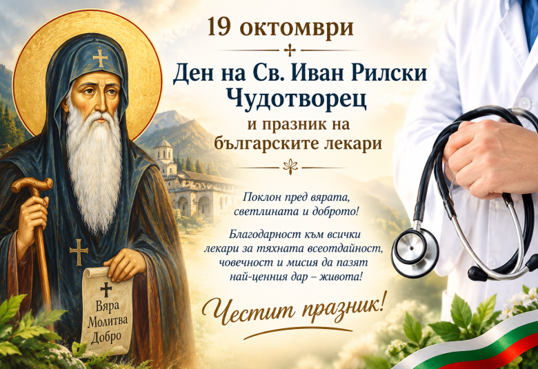 Свети Иван Рилски (1716), небесен покровител на българския народ, Ден на българския лекар (3279), 19 октомври (3277), местността Градище (1718), курбан (493)